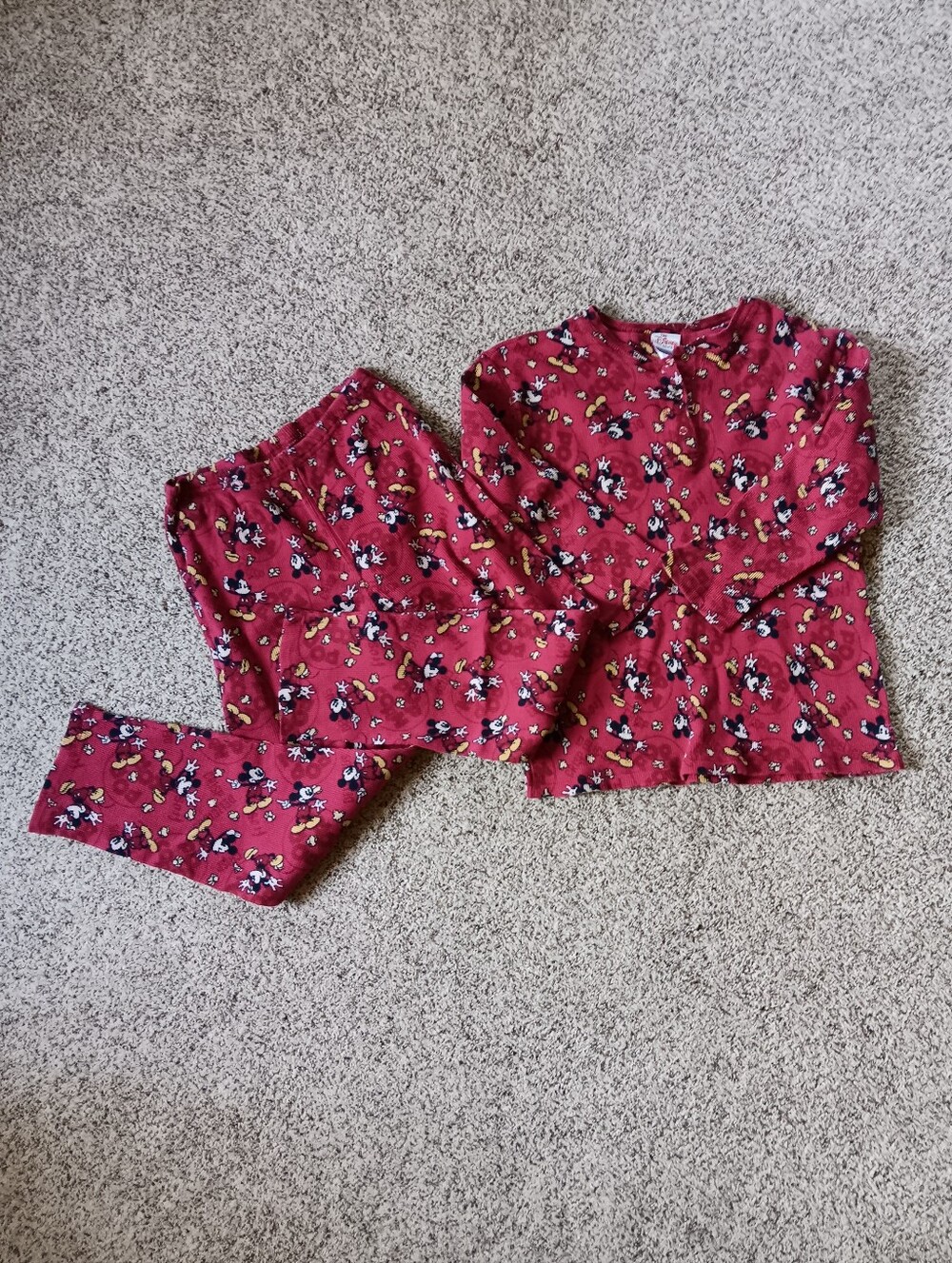 VTG The Disney Store Women's Red Thermal Mickey Mouse Pajama Set Medium